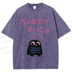 Unisex Vintage Japanese Eagle Bird Printed Washed Tee