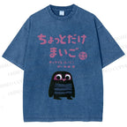 Unisex Vintage Japanese Eagle Bird Printed Washed Tee