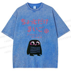 Unisex Vintage Japanese Eagle Bird Printed Washed Tee