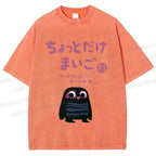 Unisex Vintage Japanese Eagle Bird Printed Washed Tee