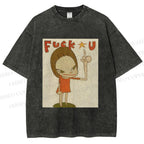 Unisex Vintage Weird Girl Printed Washed Tee