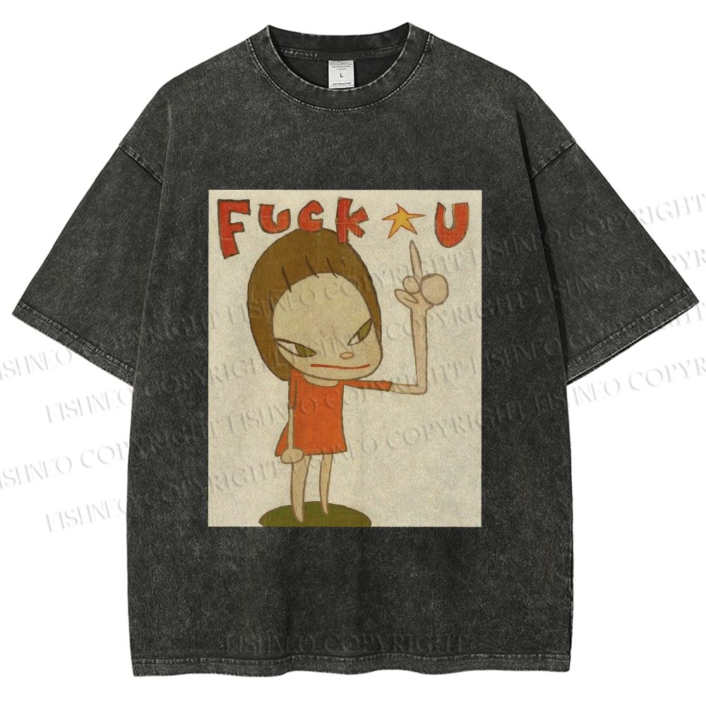Unisex Vintage Weird Girl Printed Washed Tee