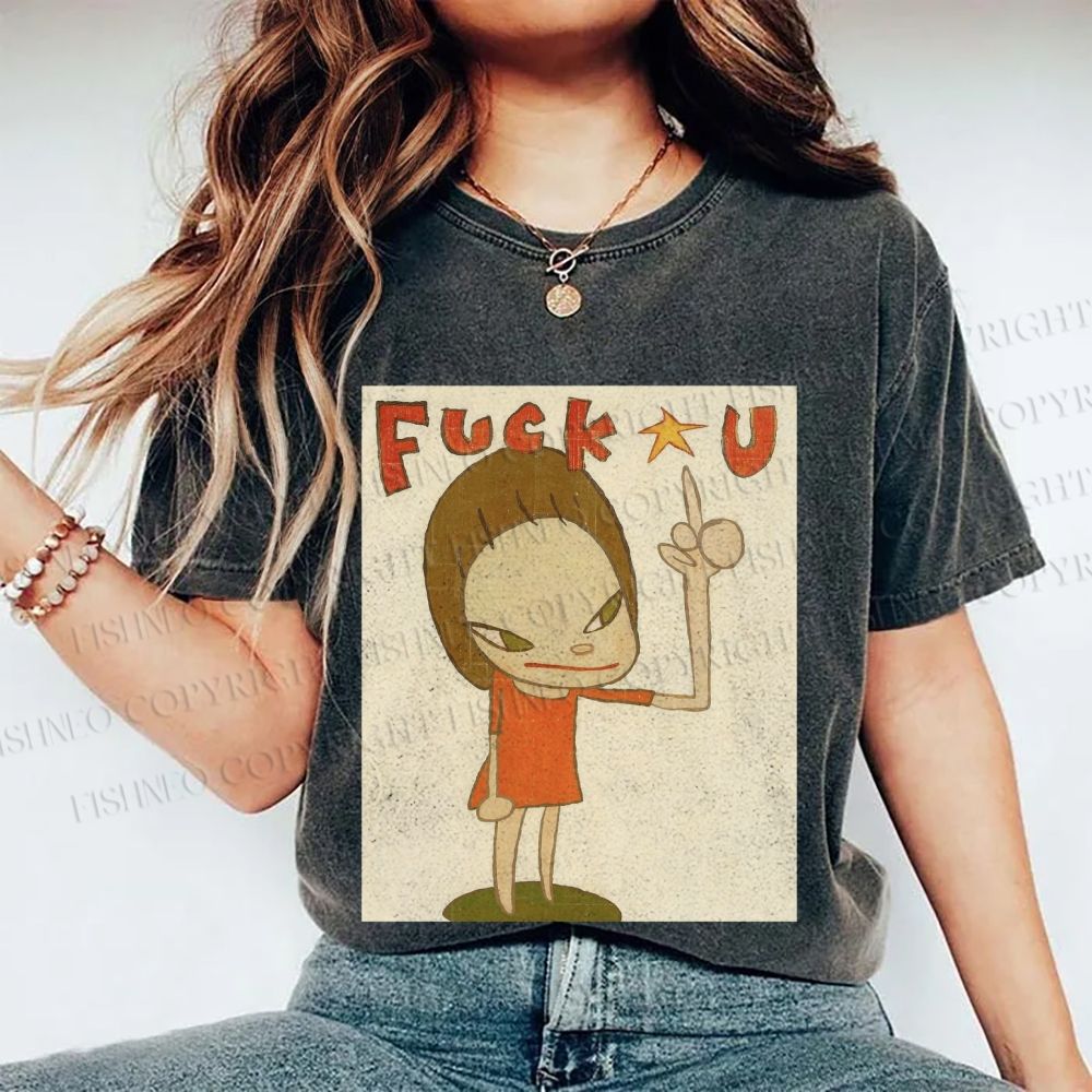 Unisex Vintage Weird Girl Printed Washed Tee