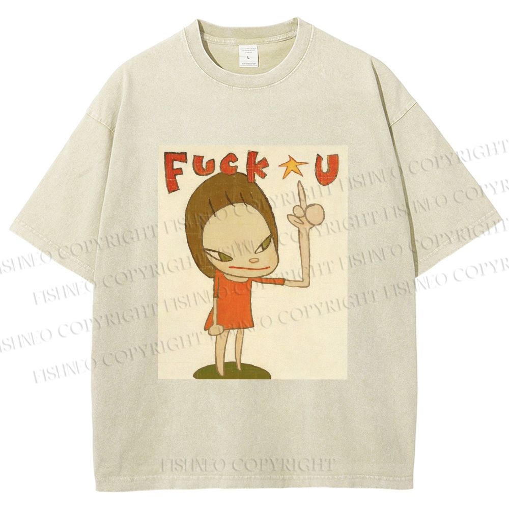 Unisex Vintage Weird Girl Printed Washed Tee