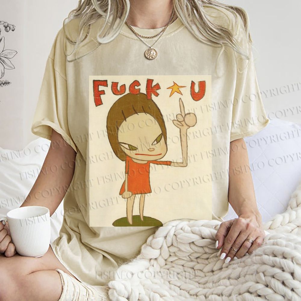 Unisex Vintage Weird Girl Printed Washed Tee
