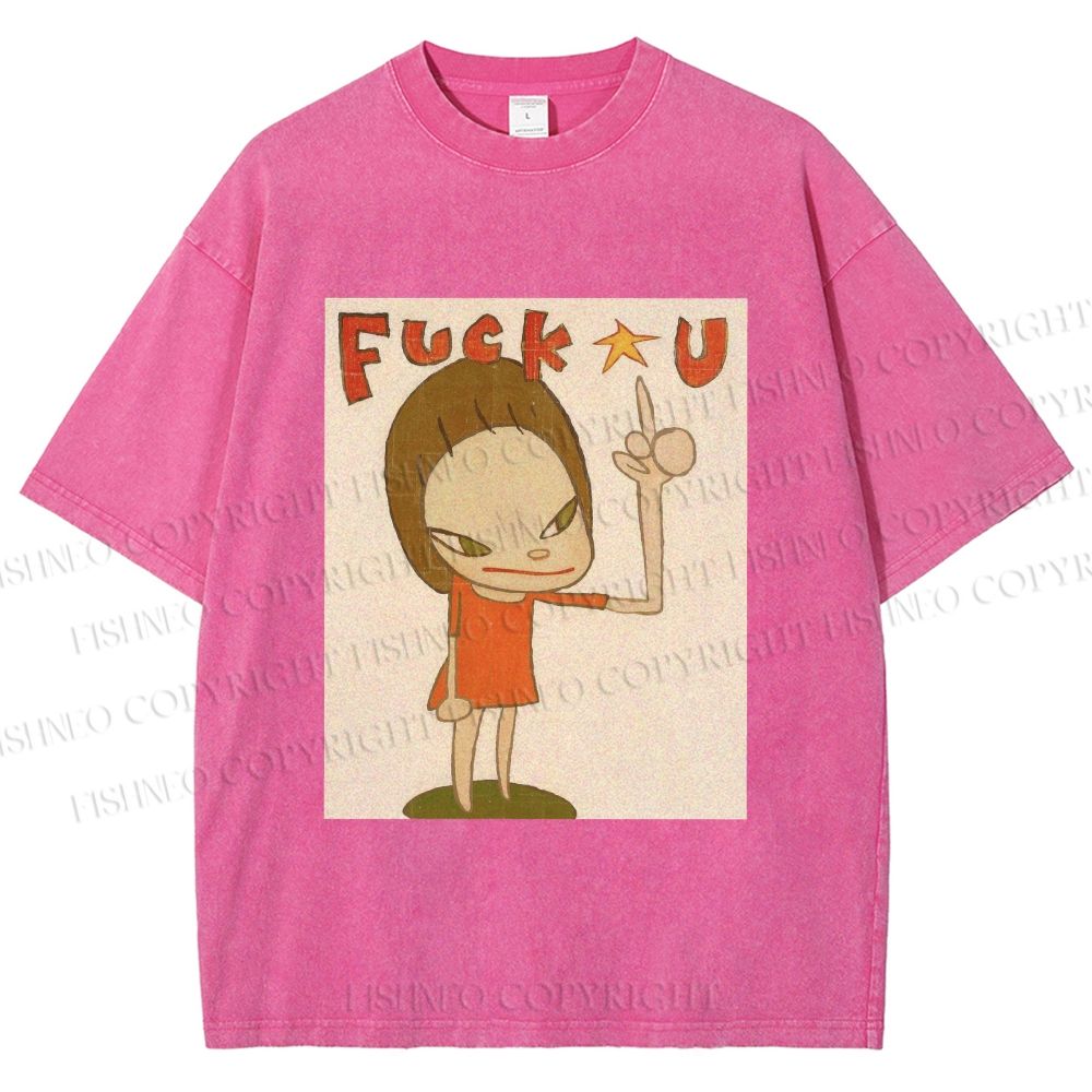 Unisex Vintage Weird Girl Printed Washed Tee