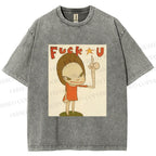Unisex Vintage Weird Girl Printed Washed Tee