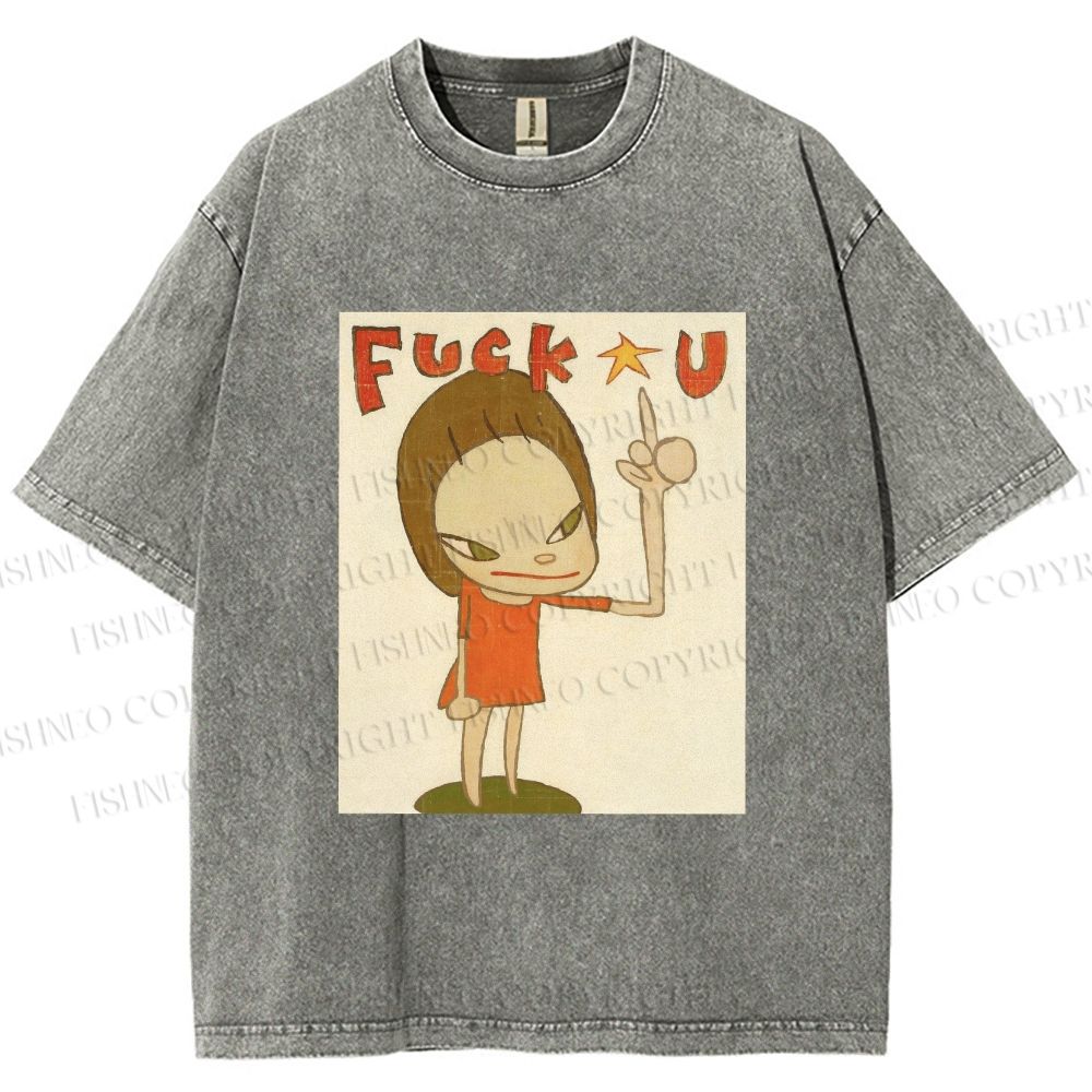 Unisex Vintage Weird Girl Printed Washed Tee