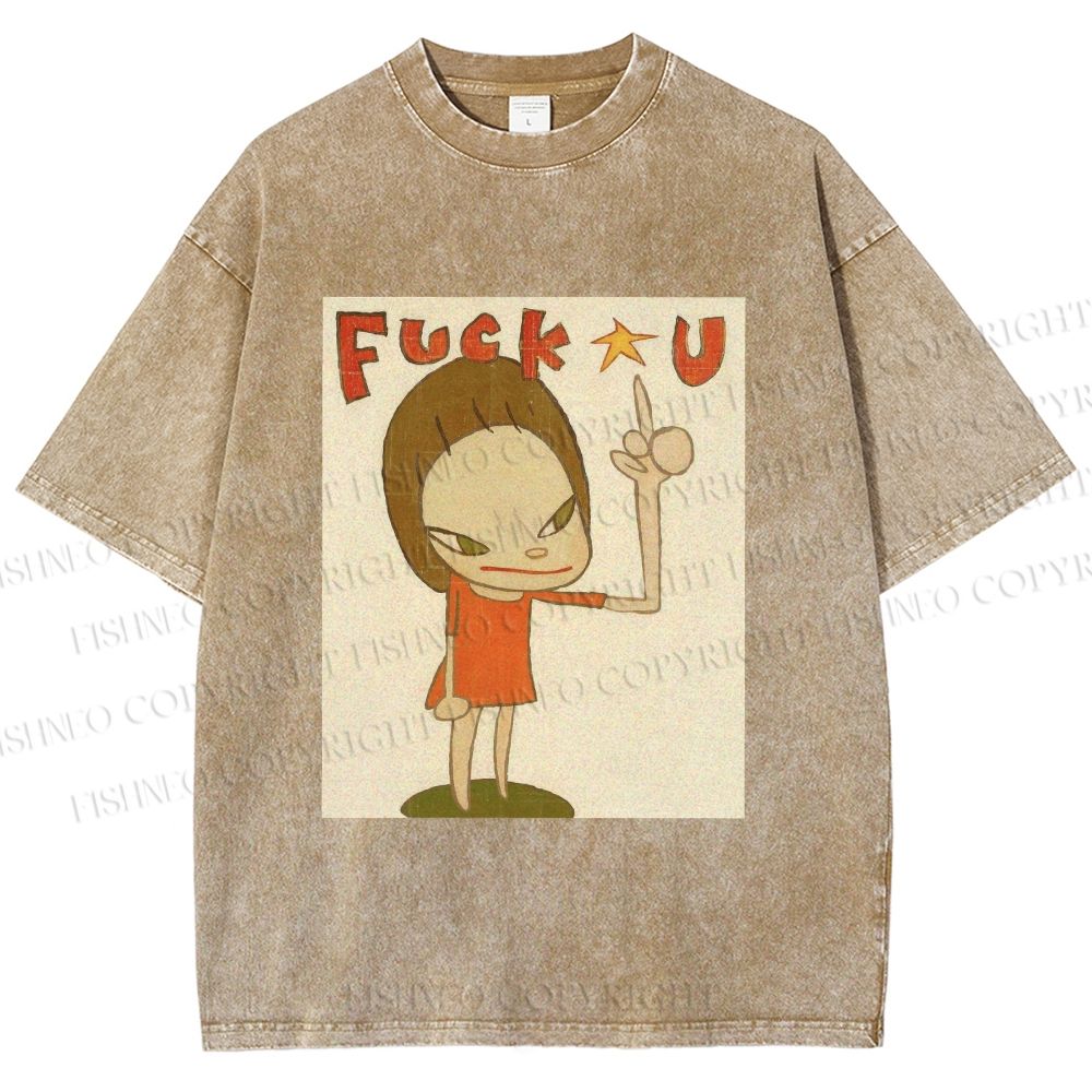 Unisex Vintage Weird Girl Printed Washed Tee