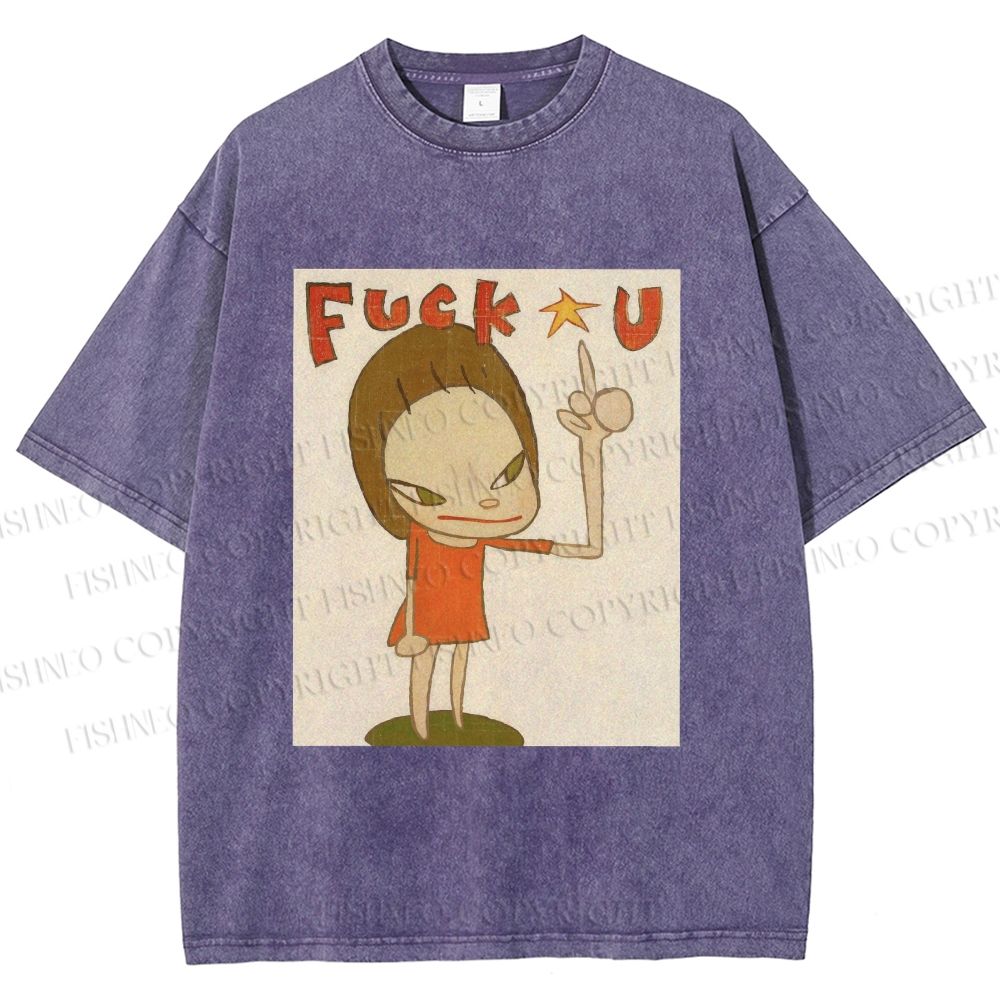 Unisex Vintage Weird Girl Printed Washed Tee