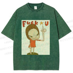 Unisex Vintage Weird Girl Printed Washed Tee