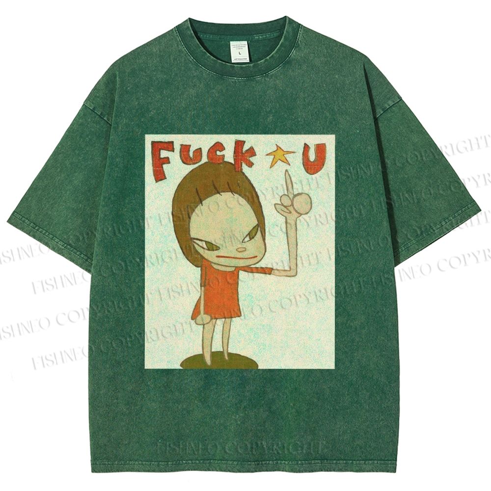Unisex Vintage Weird Girl Printed Washed Tee