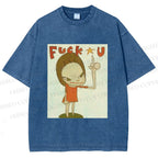 Unisex Vintage Weird Girl Printed Washed Tee