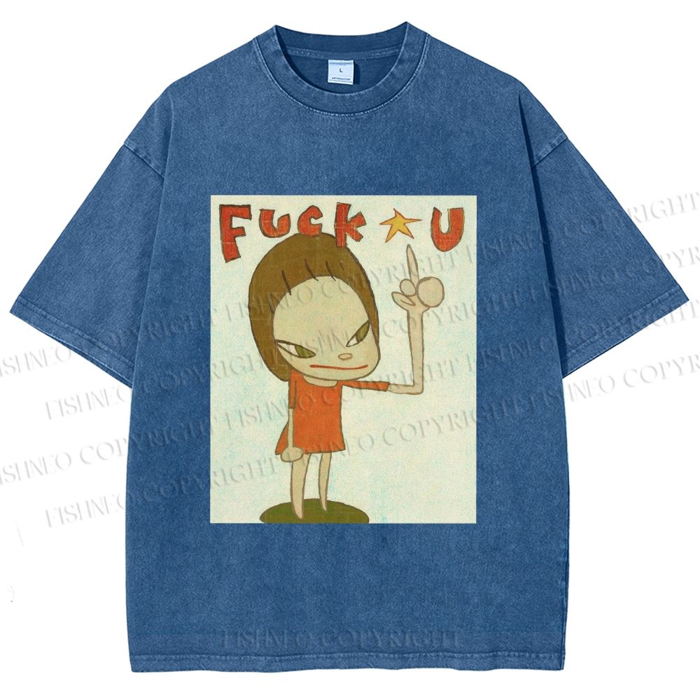 Unisex Vintage Weird Girl Printed Washed Tee