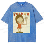 Unisex Vintage Weird Girl Printed Washed Tee
