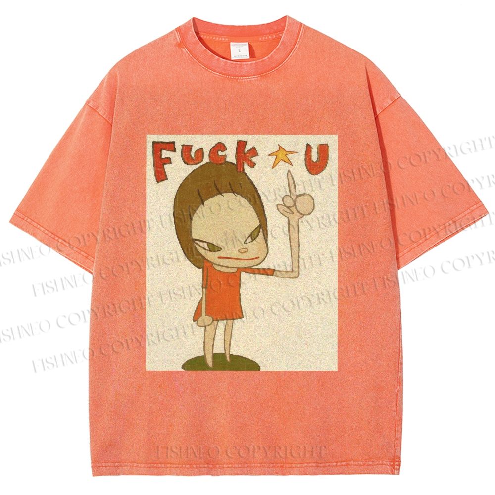 Unisex Vintage Weird Girl Printed Washed Tee
