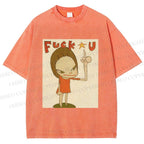 Unisex Vintage Weird Girl Printed Washed Tee