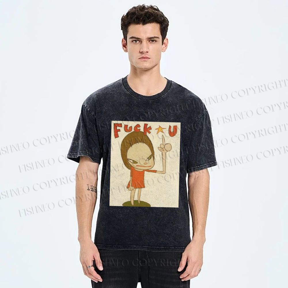 Unisex Vintage Weird Girl Printed Washed Tee