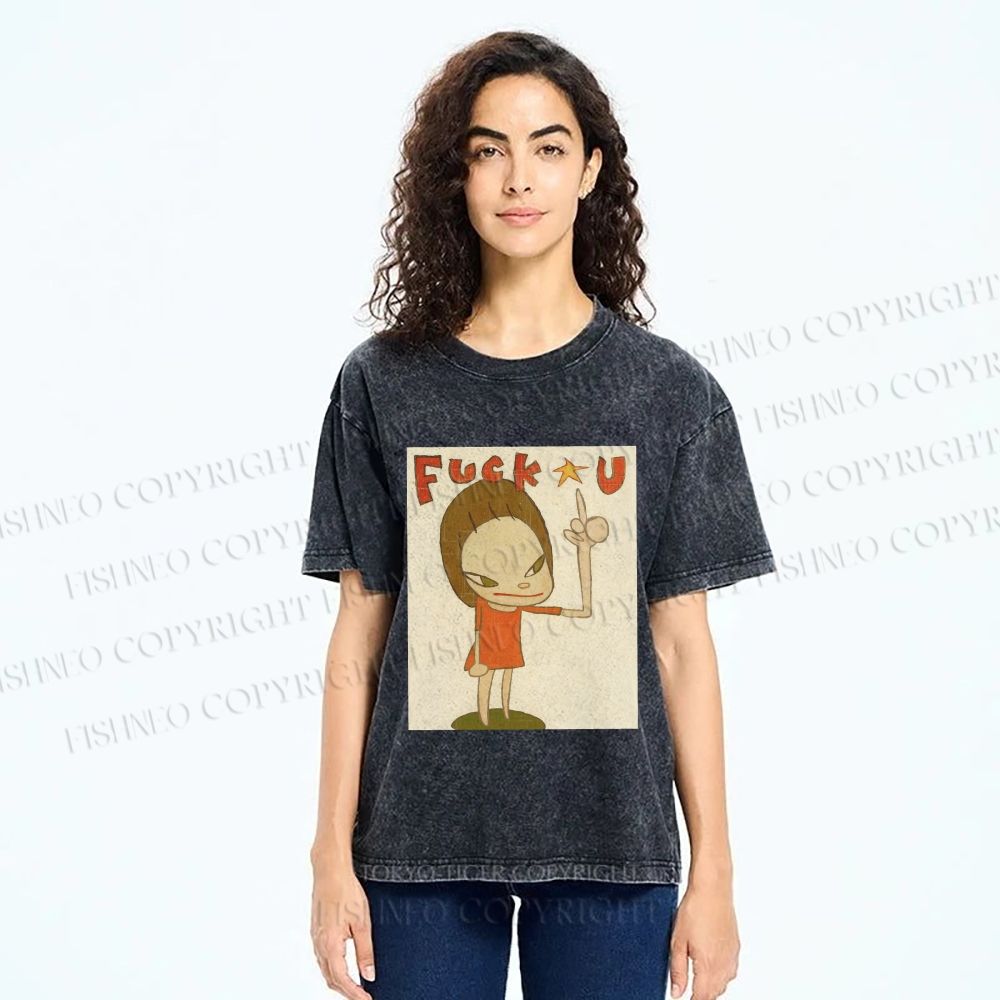 Unisex Vintage Weird Girl Printed Washed Tee