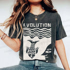 Unisex Vintage Japanese Fish Man Evolution Printed Washed Tee