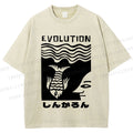 Unisex Vintage Japanese Fish Man Evolution Printed Washed Tee