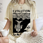 Unisex Vintage Japanese Fish Man Evolution Printed Washed Tee