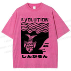Unisex Vintage Japanese Fish Man Evolution Printed Washed Tee