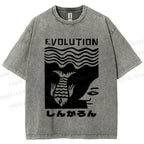 Unisex Vintage Japanese Fish Man Evolution Printed Washed Tee