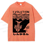 Unisex Vintage Japanese Fish Man Evolution Printed Washed Tee