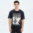 Unisex Vintage Japanese Fish Man Evolution Printed Washed Tee