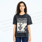 Unisex Vintage Japanese Fish Man Evolution Printed Washed Tee