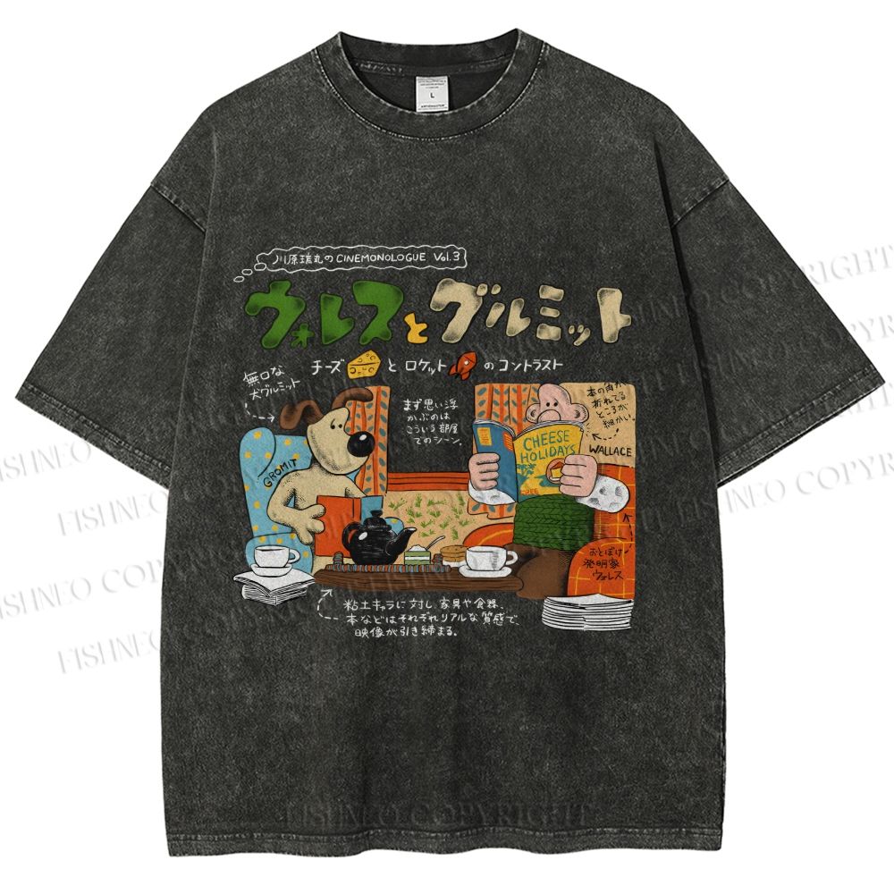 Unisex Vintage Japanese Graffiti Printed Washed Tee