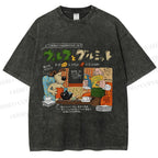 Unisex Vintage Japanese Graffiti Printed Washed Tee