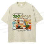 Unisex Vintage Japanese Graffiti Printed Washed Tee