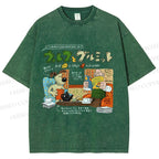Unisex Vintage Japanese Graffiti Printed Washed Tee