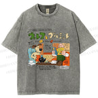 Unisex Vintage Japanese Graffiti Printed Washed Tee