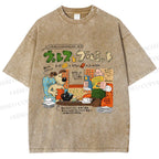 Unisex Vintage Japanese Graffiti Printed Washed Tee