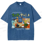 Unisex Vintage Japanese Graffiti Printed Washed Tee