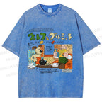 Unisex Vintage Japanese Graffiti Printed Washed Tee
