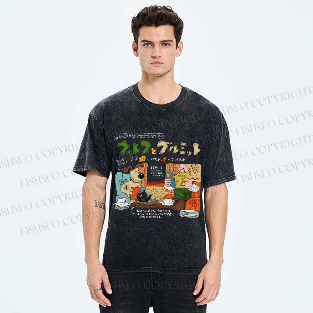 Unisex Vintage Japanese Graffiti Printed Washed Tee