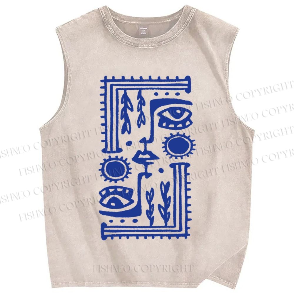 Unisex Vintage Weird Eye Graffiti Printed Washed Tank Top