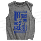Unisex Vintage Weird Eye Graffiti Printed Washed Tank Top