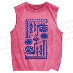 Unisex Vintage Weird Eye Graffiti Printed Washed Tank Top