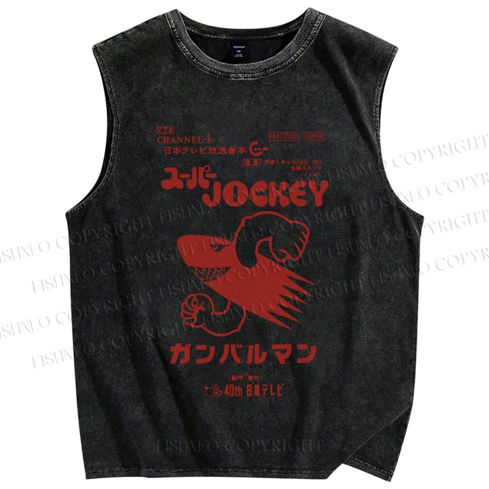 Unisex Japanese Fast Shark Printed Washed Tank Top