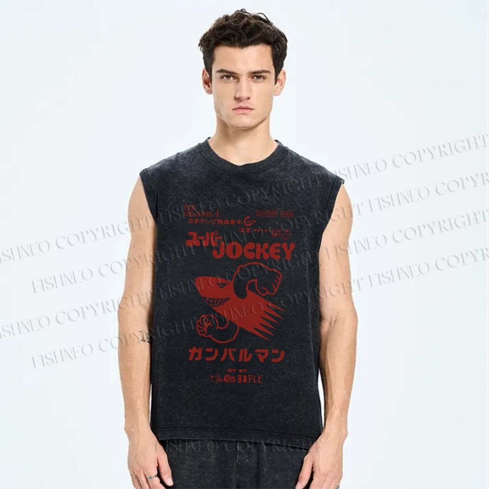 Unisex Japanese Fast Shark Printed Washed Tank Top