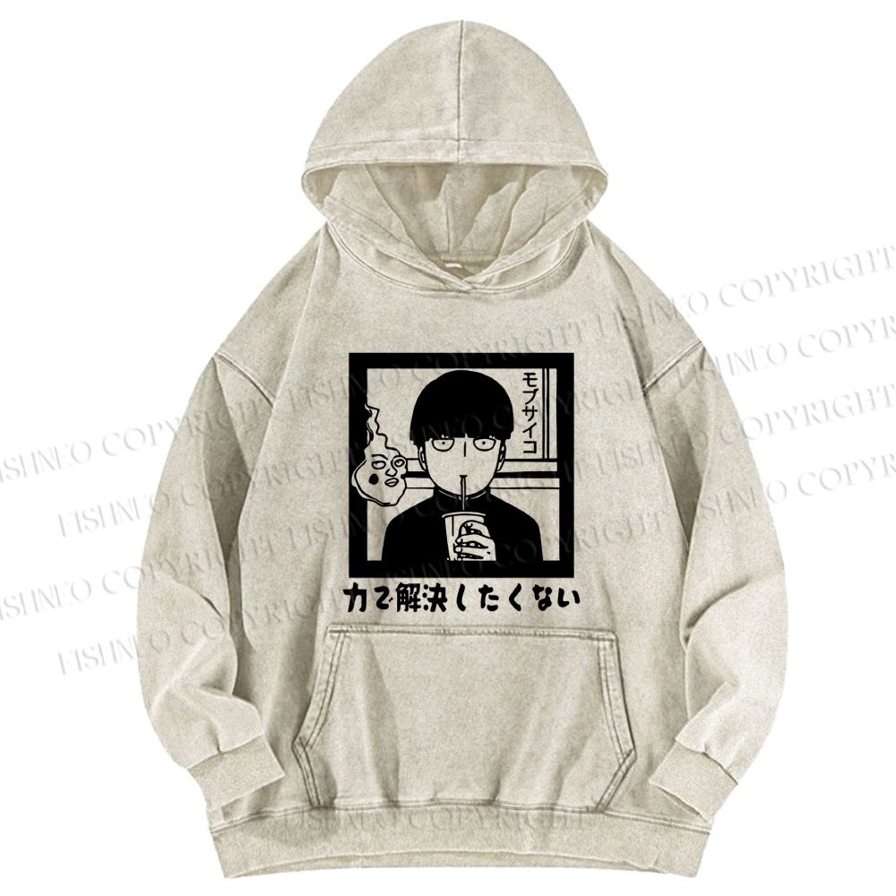 Unisex Japanese Anime Mob Psycho 100 Casual Printed Washed Hoodie