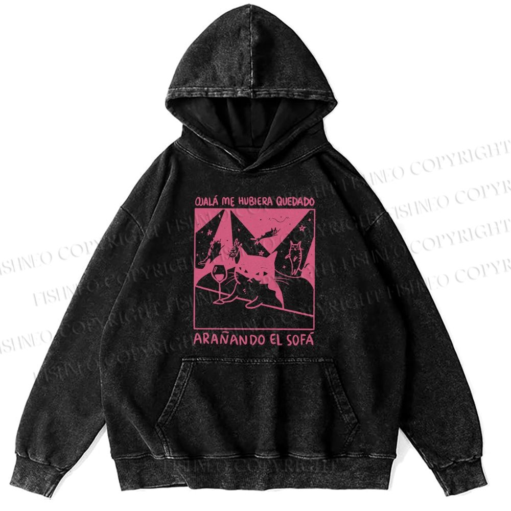 Unisex Funny Cat In A Bar Casual Printed Washed Hoodie