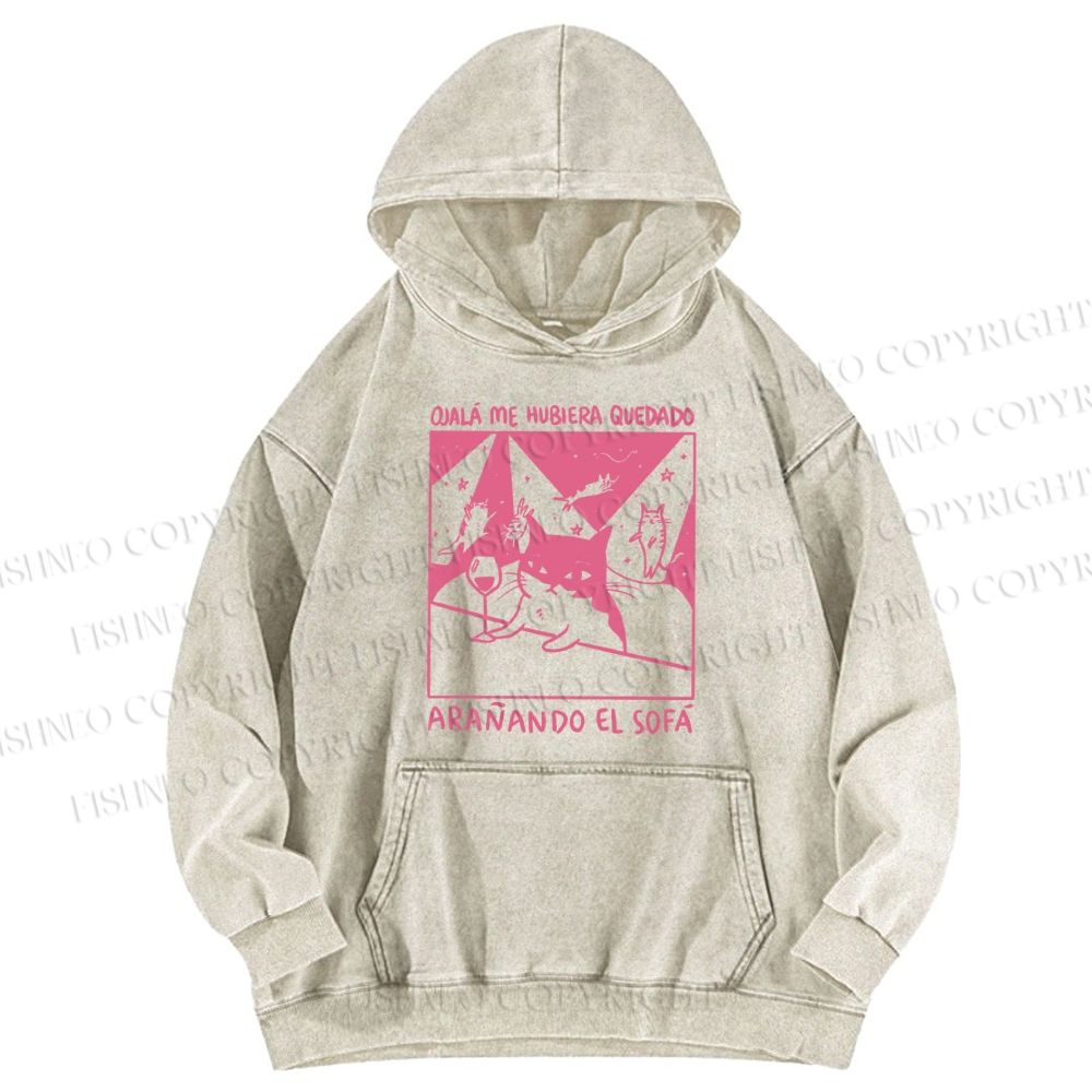 Unisex Funny Cat In A Bar Casual Printed Washed Hoodie