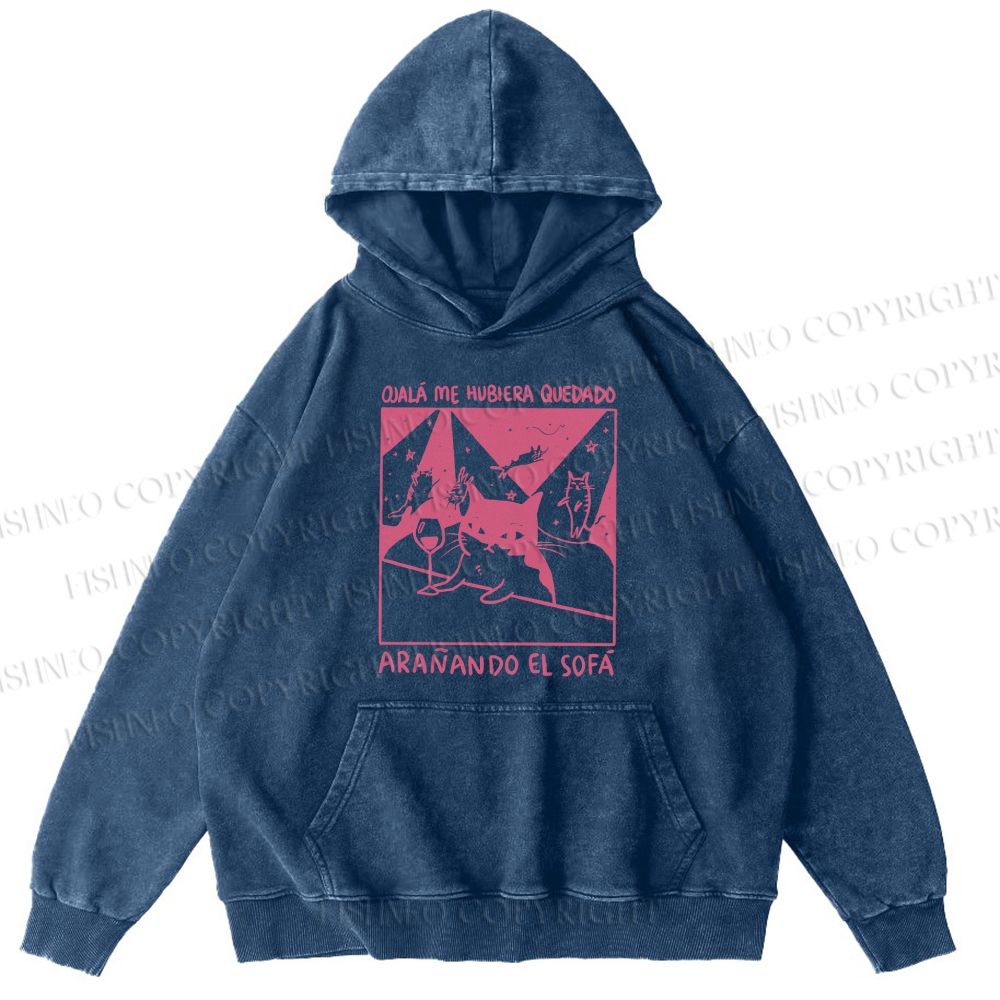 Unisex Funny Cat In A Bar Casual Printed Washed Hoodie