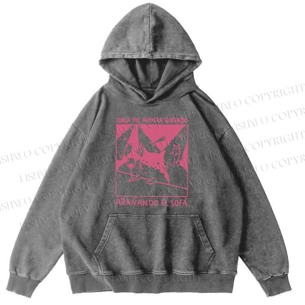 Unisex Funny Cat In A Bar Casual Printed Washed Hoodie